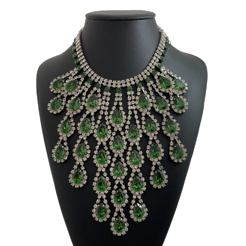 large statement necklaces for women -Vintage Costume Rhinestone Bib Necklace