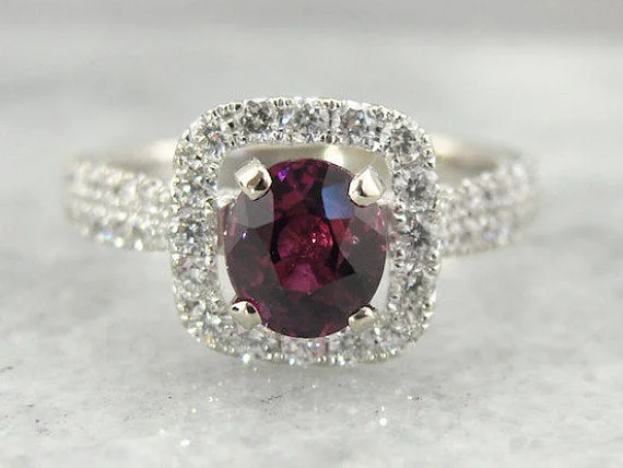 women’s cushion cut engagement rings -Pink Sapphire Halo Engagement Ring with Hidden Filigree