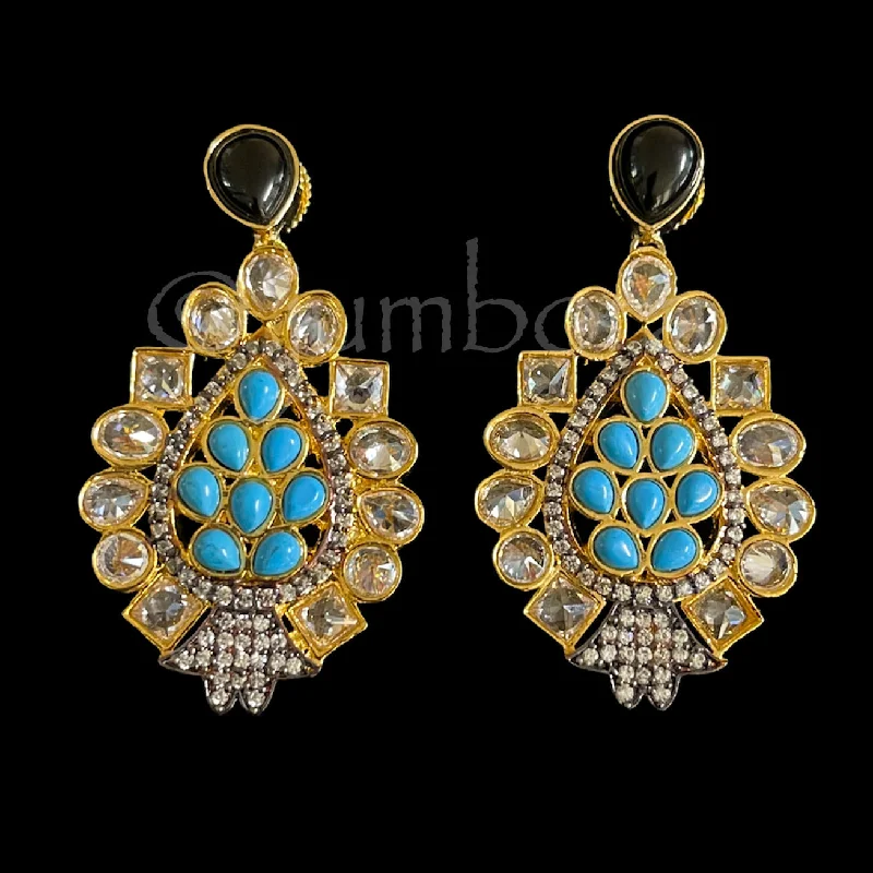 diamond earrings for women -Amrapali AD Turquoise Blue Earring in Victorian Finish