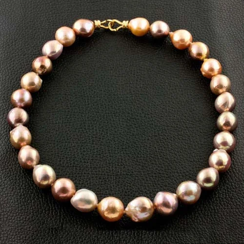 engagement necklaces for women -Pinkish Peach Tone Cultured Baroque Pearl Necklace