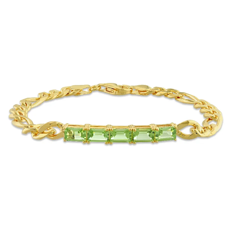 vintage bangles for women -2 4/5 CT TGW Peridot Birthstone Link Bracelet in Yellow Plated Sterling Silver