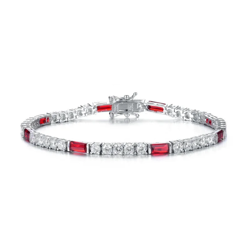 rose gold wedding rings -Sterling Silver White Gold Plated with Ruby Red & White Cubic Zirconia Tennis Bracelet