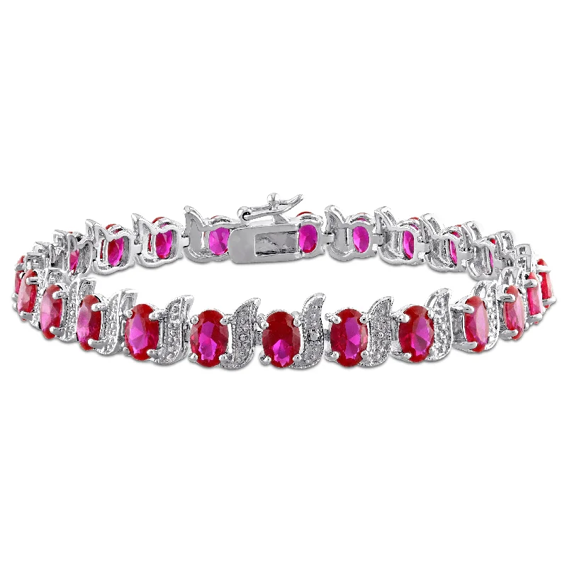 eco-friendly bracelets for women -Mimi & Max 18 CT TGW Created Ruby S-Link Bracelet in Sterling Silver-7 in