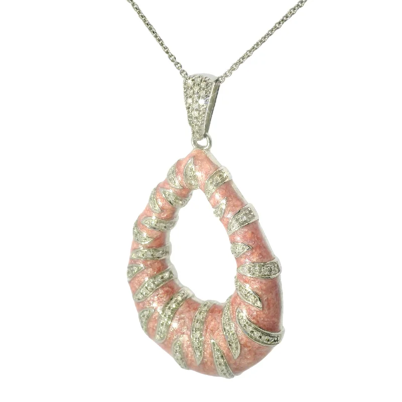 sparkling necklaces for women -Wonderful Estate .925 Sterling Silver Pink Enamel Diamond Necklace