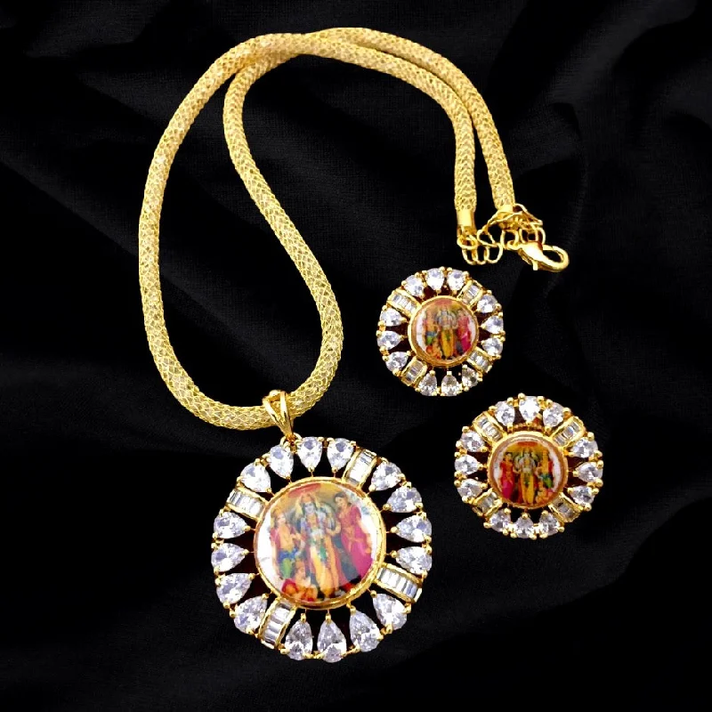 designer earrings for women -Ram Parivaar AD Zircon Pendant & Earrings Set