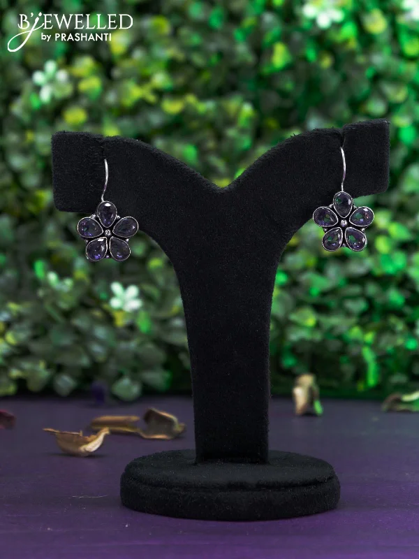 custom designed earrings for women -Oxidised hanging type earring  with violet stones