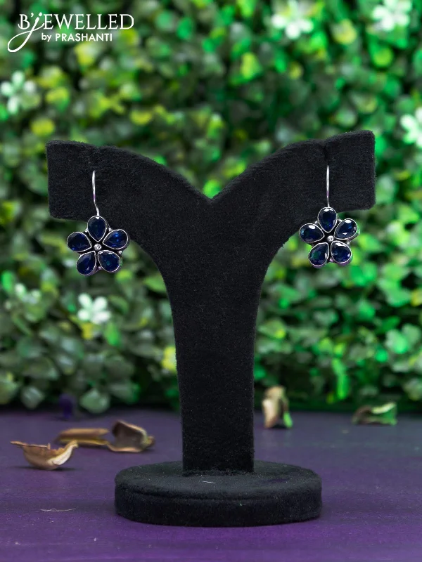 fashion-forward earrings for women -Oxidised hanging type earring with sapphire stones