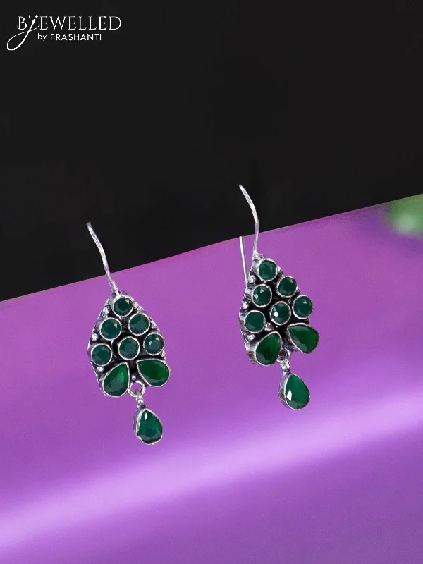 custom designed earrings for women -Oxidised hanging type earring with emerald stones