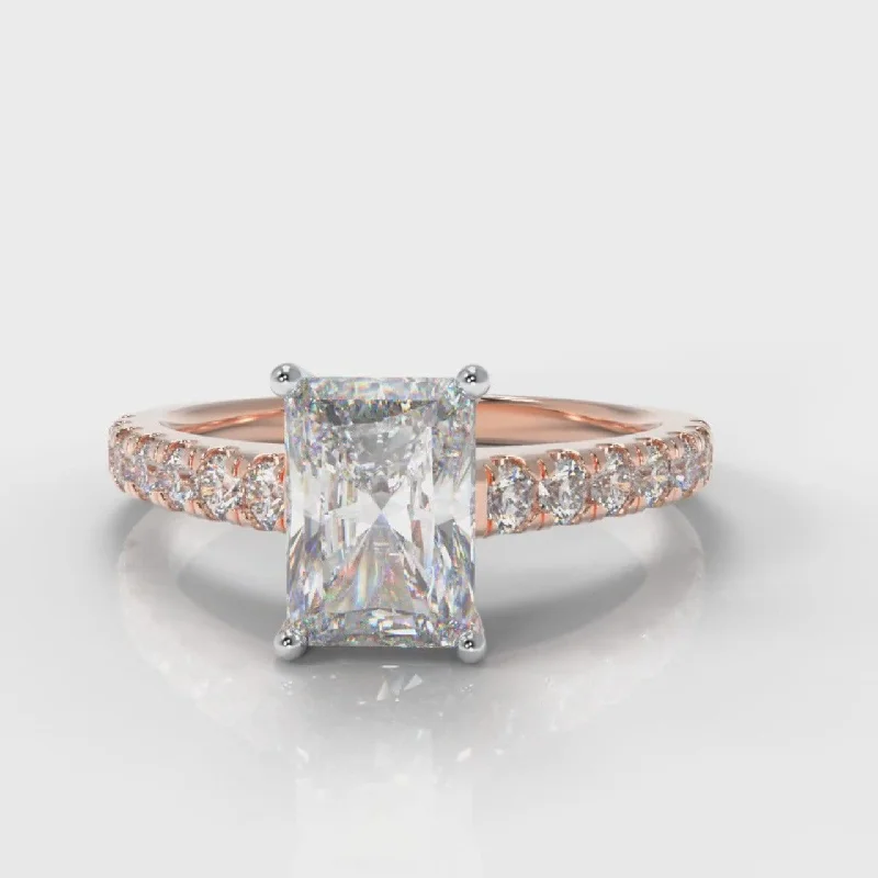 round cut engagement rings -Carrée Micropavé Radiant Cut Diamond Engagement Ring - Rose Gold