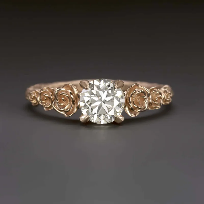 bespoke engagement rings -1 CARAT DIAMOND ENGAGEMENT RING ROSE GOLD FLOWER FLORAL ROUND CUT BOHO COCKTAIL