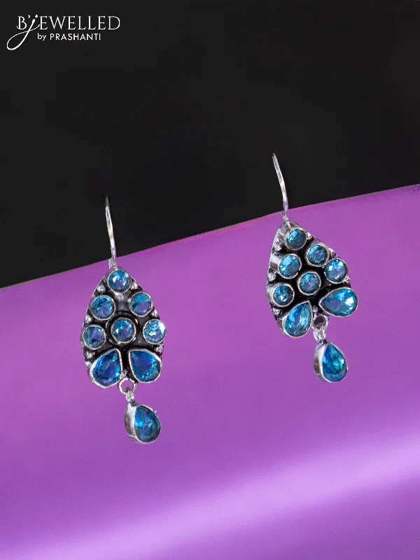 women’s fashion stud earrings -Oxidised hanging type earring with ice blue stones