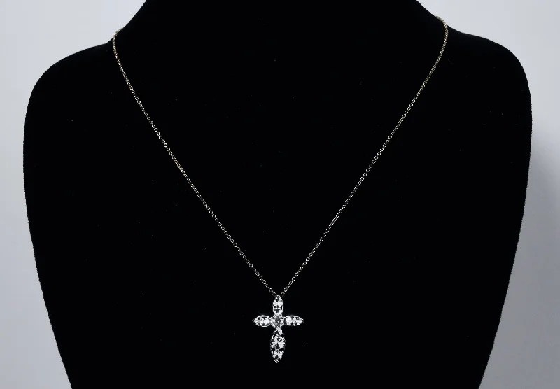 crystal necklaces for women -Sterling Silver Laser Cut Pierced Design Crucifix Pendant on Sterling Silver Chain Necklace - 18"