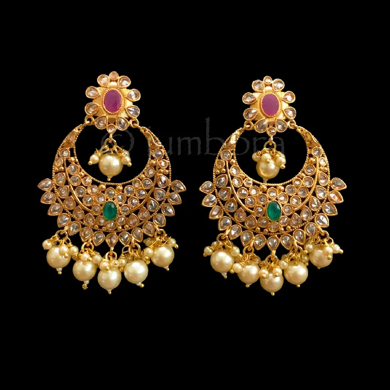 women’s ear cuff earrings -Polki LCD Champagne Chandbali Earrings with Pearl