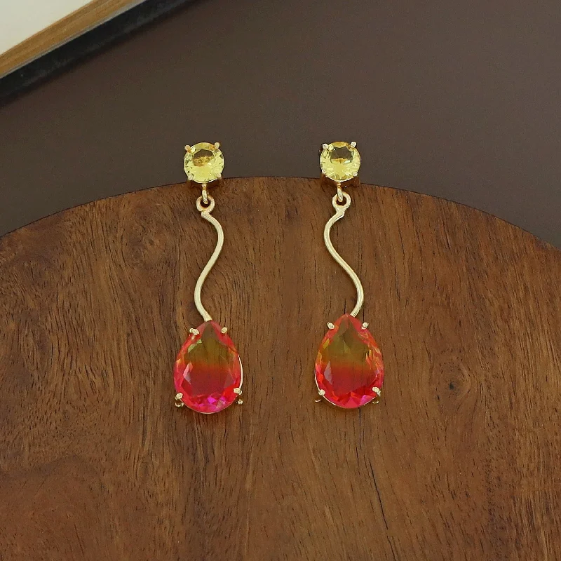 colorful earrings for casual wear -Josline Golden Wavy Rain Drop Ametrine Earring