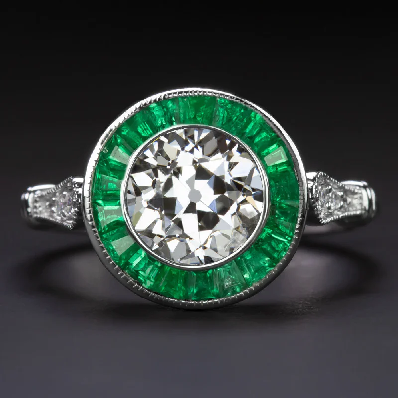 engagement rings for women -1.68ct CERT OLD EURO CUT DIAMOND ENGAGEMENT RING EMERALD VINTAGE STYLE ART DECO