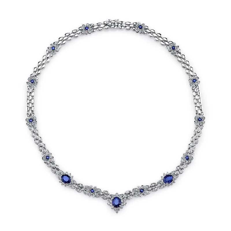 large statement necklaces for women -Blue Sapphire Diamond Platinum Necklace