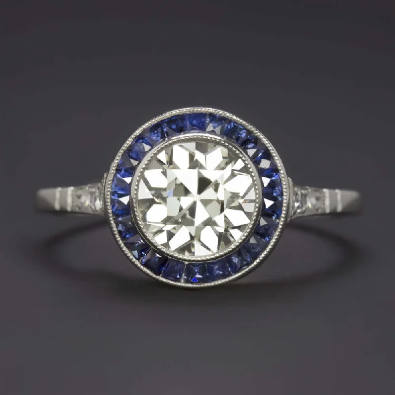 trendy engagement rings -1.5ct OLD EUROPEAN CUT DIAMOND SAPPHIRE ENGAGEMENT RING ART DECO VINTAGE STYLE