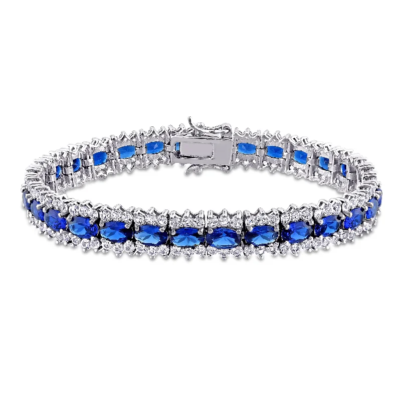 women’s gemstone promise rings -Mimi & Max 28 1/2ct TGW Created Blue and White Sapphire Tennis Bracelet in Sterling Silver