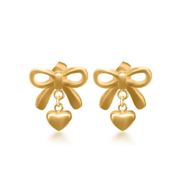 luxury gold earrings -Bow Heart Stud Earrings