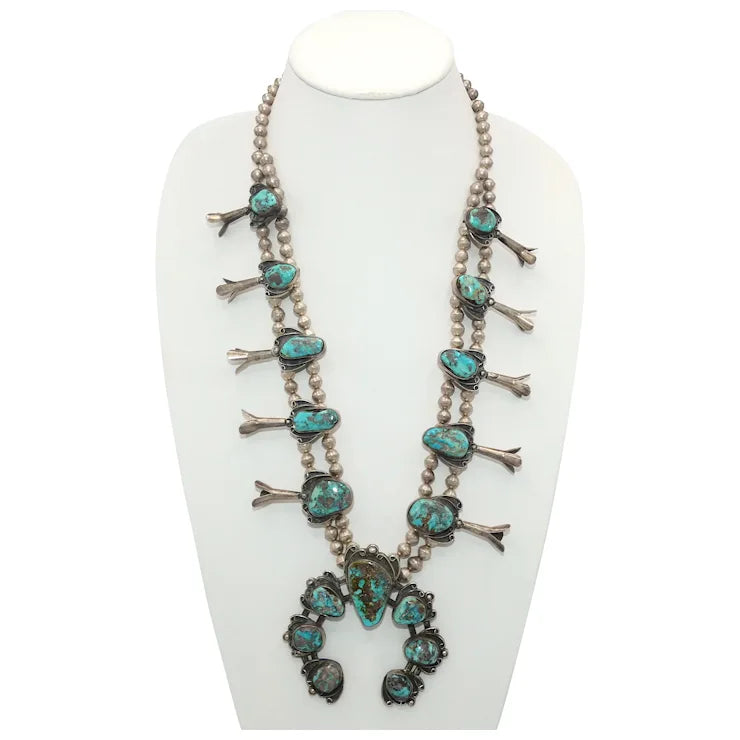 women’s necklaces -Vintage Squash Blossom Bisbee Turquoise Necklace