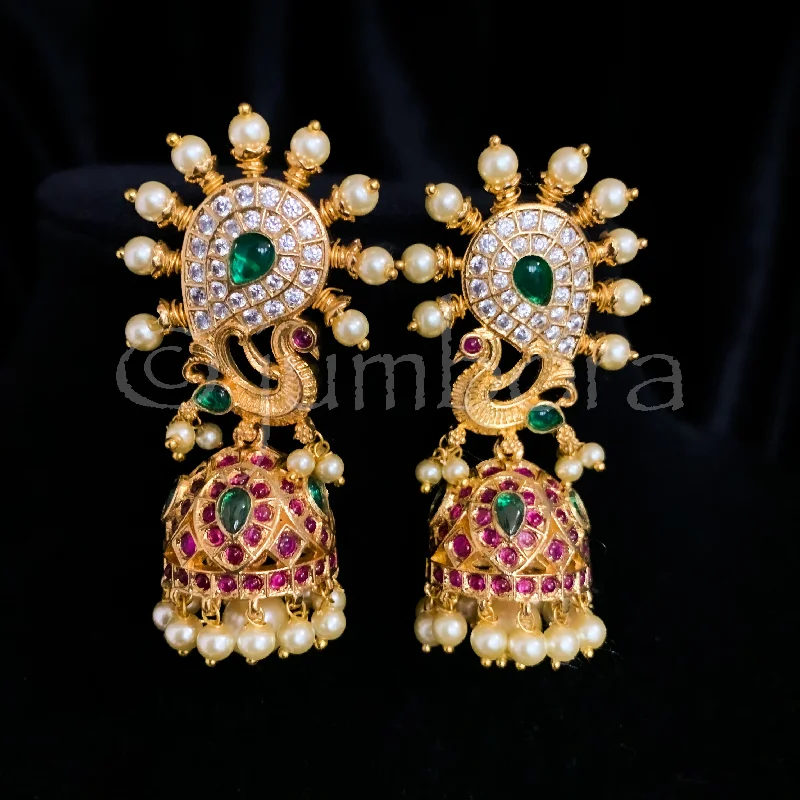 unique earrings for women -Traditional Kemp Peacock Jhumka Earring