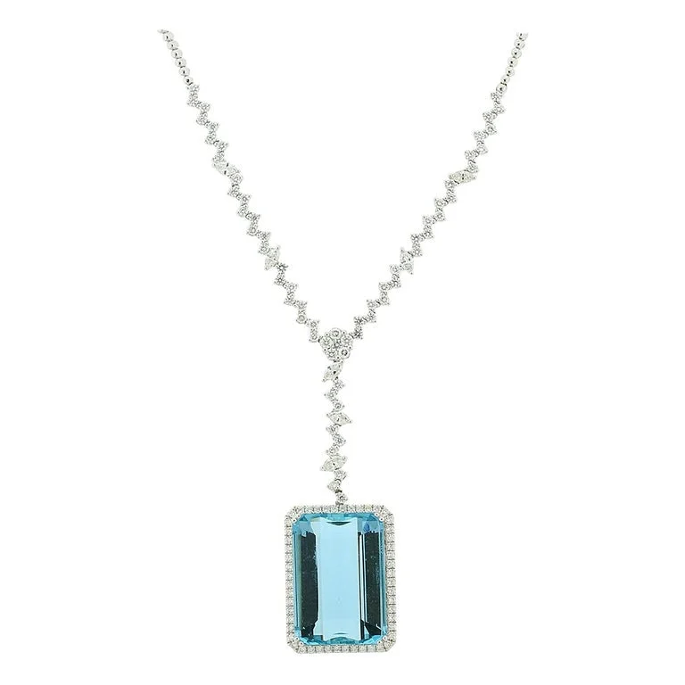 lucky charm necklaces for women -Magnificent Aquamarine Diamond Gold Necklace