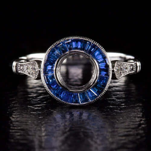 designer engagement rings -CALIBRE SAPPHIRE ART DECO DIAMOND ENGAGEMENT RING SETTING VINTAGE STYLE ROUND