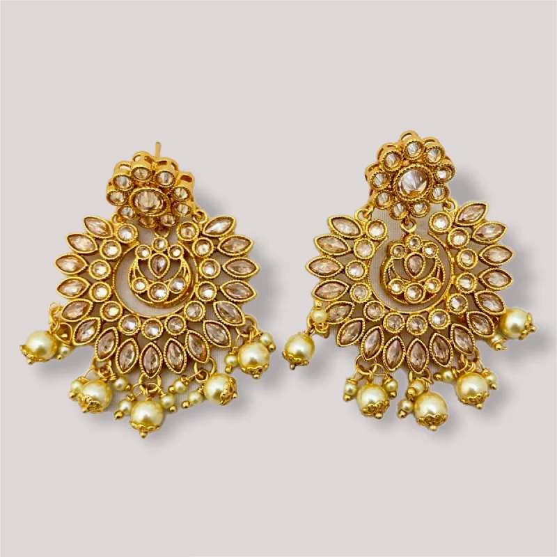 statement earrings for women -Antique Gold Chaandbali Earring with LCD stones