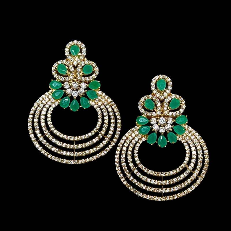 chic hoop earrings for women -Emerald Green White Zircon (CZ) AD Chaandbali Earring