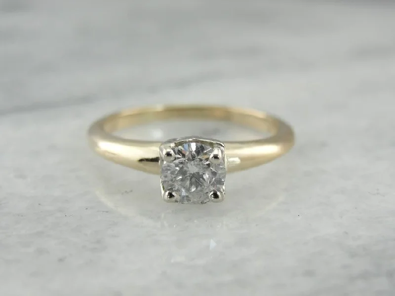 custom engagement rings -Classic Diamond Solitaire Engagement Ring in Yellow and White Gold