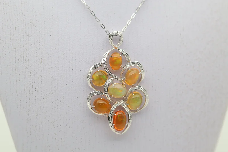 fashion-forward necklaces for women -Mexican Fire Opal Diamond Gold Pendant