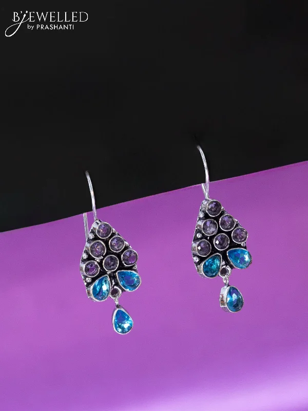 minimalist earrings for women -Oxidised hanging type earring with violet and ice blue stones