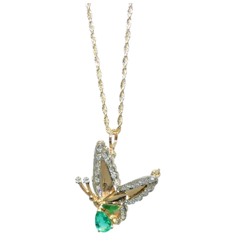 elegant necklaces for women -14K Gold Butterfly Pin/ Pendant with Emerald & Diamonds