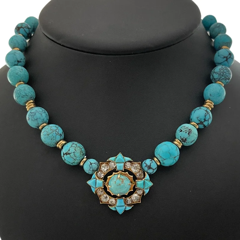 personalized birthstone necklaces for women -Antique Georgian 3.5CT Diamond and Turquoise Necklace C.1800