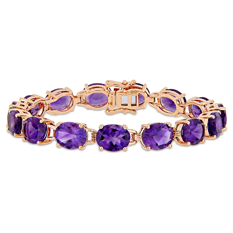 hand-crafted bangles -Mimi & Max 36 CT TGW Oval-Cut Africa-Amethyst Tennis Bracelet in Rose Gold Plated Sterling Silver