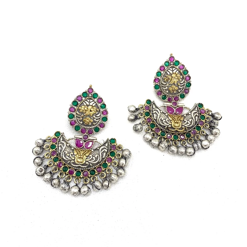 statement earrings for women -Dazzling and Vibrant Oxidized Silver Chandbali Style Earring