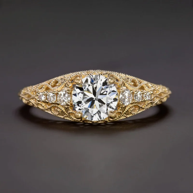 affordable solitaire engagement rings -1 CARAT GIA CERTIFIED DIAMOND VINTAGE STYLE ENGAGEMENT RING ROUND CUT FILIGREE