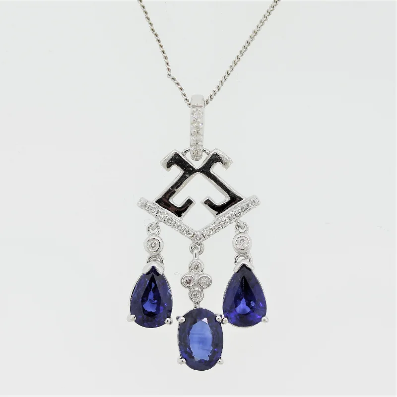 stylish chain necklaces for women -Sapphire Diamond Triple-Drop Gold Pendant