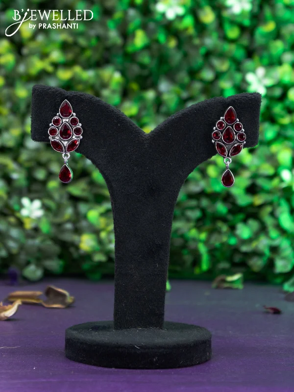 crystal drop earrings -Oxidised earring with maroon stones and hanging