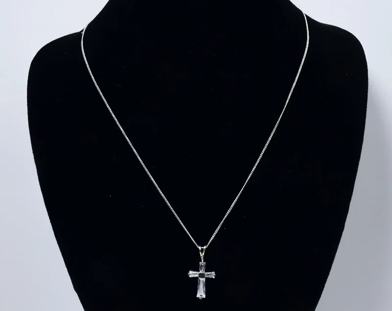 chunky necklaces for women -Sterling Silver and Topaz Crucifix Pendant on Sterling Silver Chain - 19"