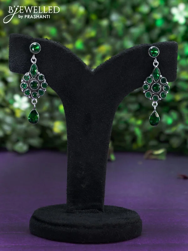 women’s large stud earrings -Oxidised earring with emerald stones and hanging