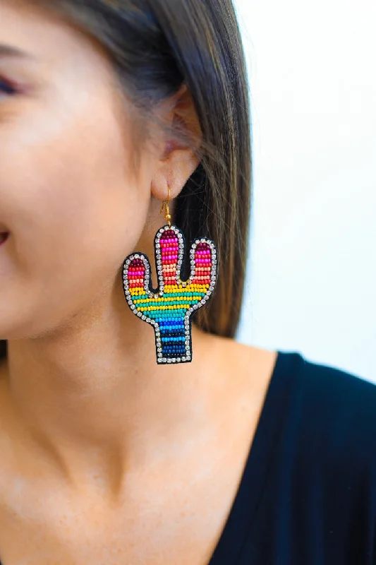 special occasion earrings for women -Wanderlust Beaded Cactus Earrings