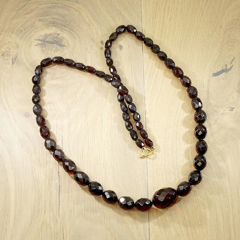 dainty necklaces for women -Rich Reddish-Brown Amber Barrel Beads