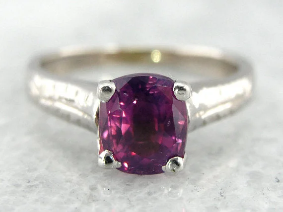 geometric engagement rings -Fuchsia Pink Sapphire and Minimalist White Gold Engagement Ring