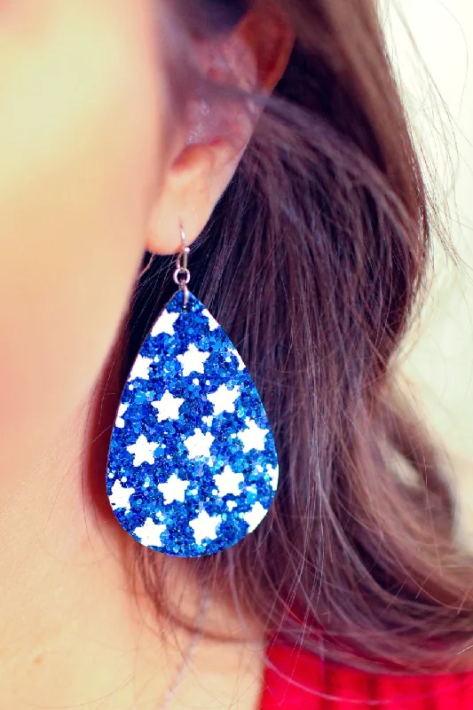 luxury pearl earrings -Patriotic Star Glitter Earrings