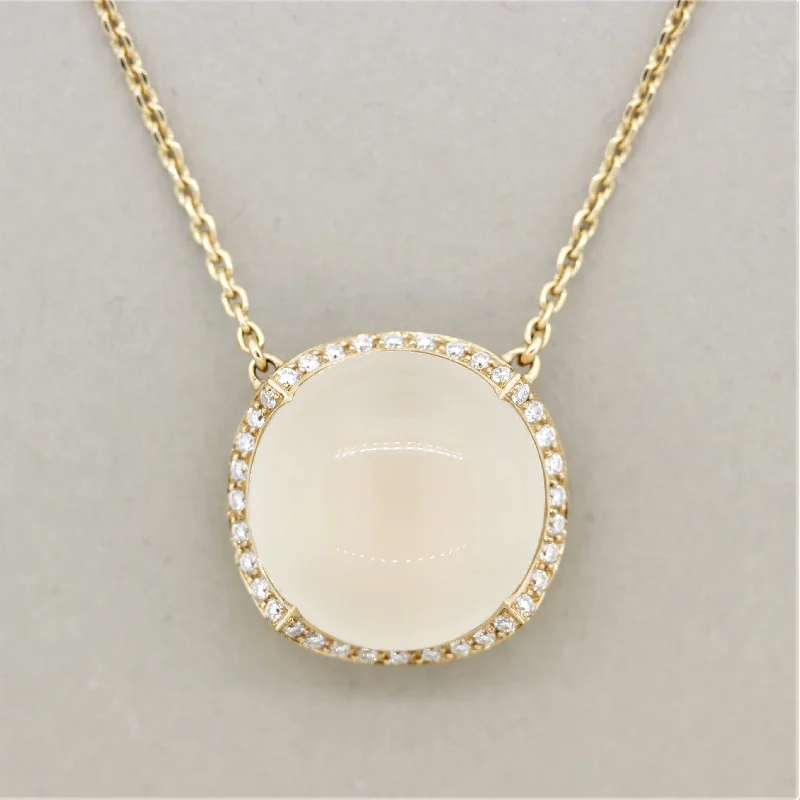 matching necklaces for couples -Moonstone Diamond Gold Necklace