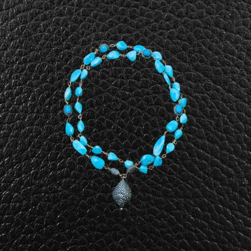 romantic necklaces for women -Turquoise Bead & Diamond Necklace