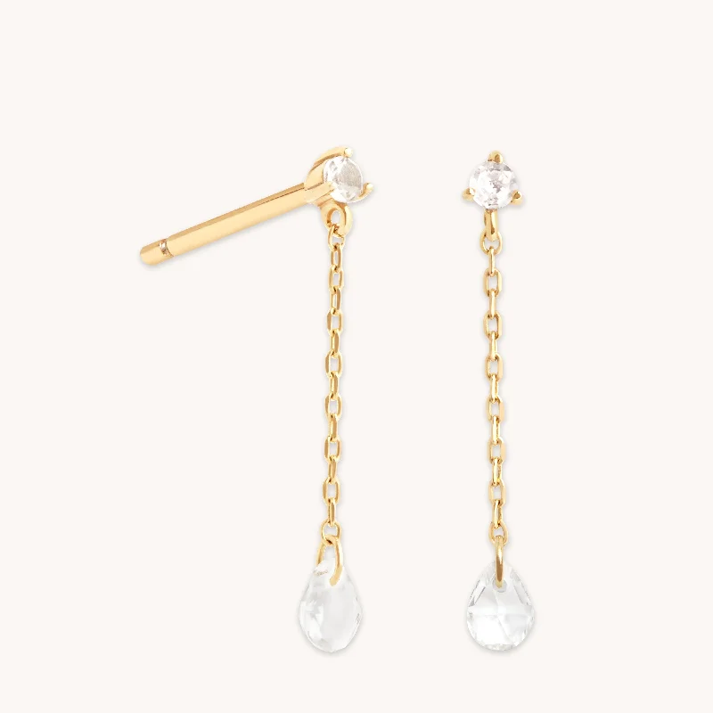 drop earrings for women -Topaz Chain Stud Earrings in Solid Gold