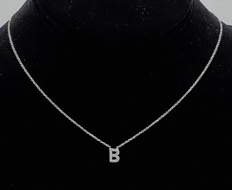 fashion-forward necklaces for women -Vintage "B" Pendant Sterling Silver Chain Necklace - 14" + 3.5"