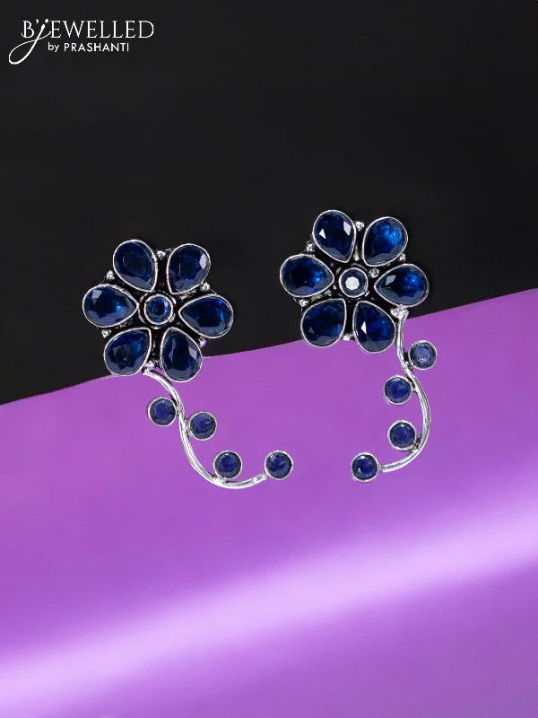 statement diamond earrings for women -Oxidised earrings floral design with mint green stones